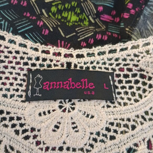 Annabelle Multicolor Scoop Neck Short Sleeve Top Size L Bohemian Crochet Accent - Picture 4 of 7